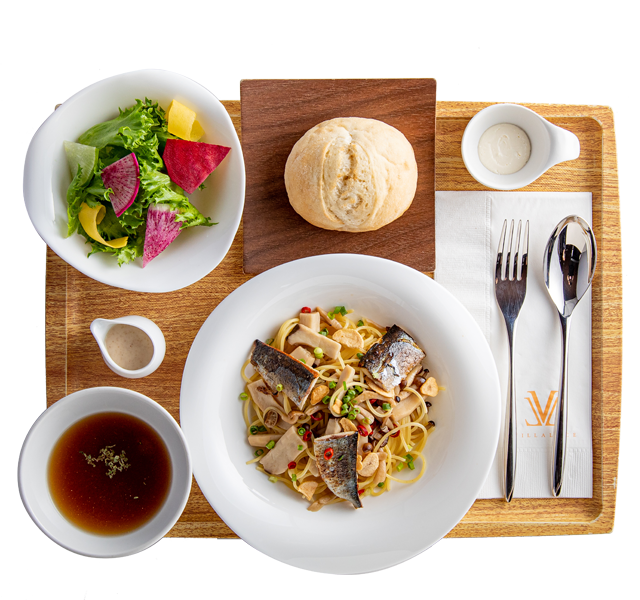 秋刀魚とキノコのペペロンチーノ